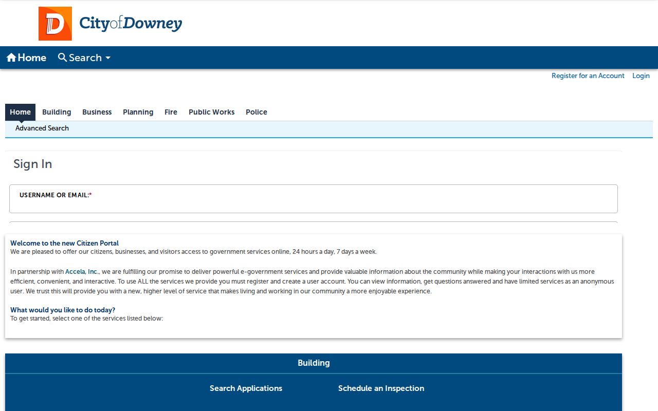 Downey people search Accela permit portal