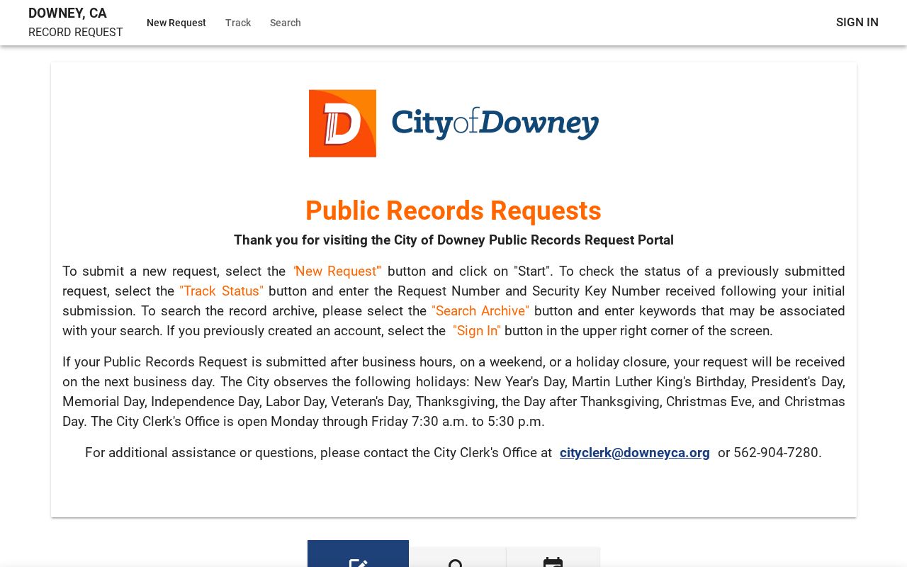 Downey people search JustFOIA public records request portal