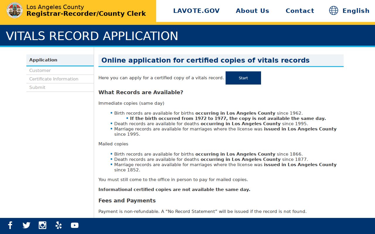 Downey people search Los Angeles County vital records order portal