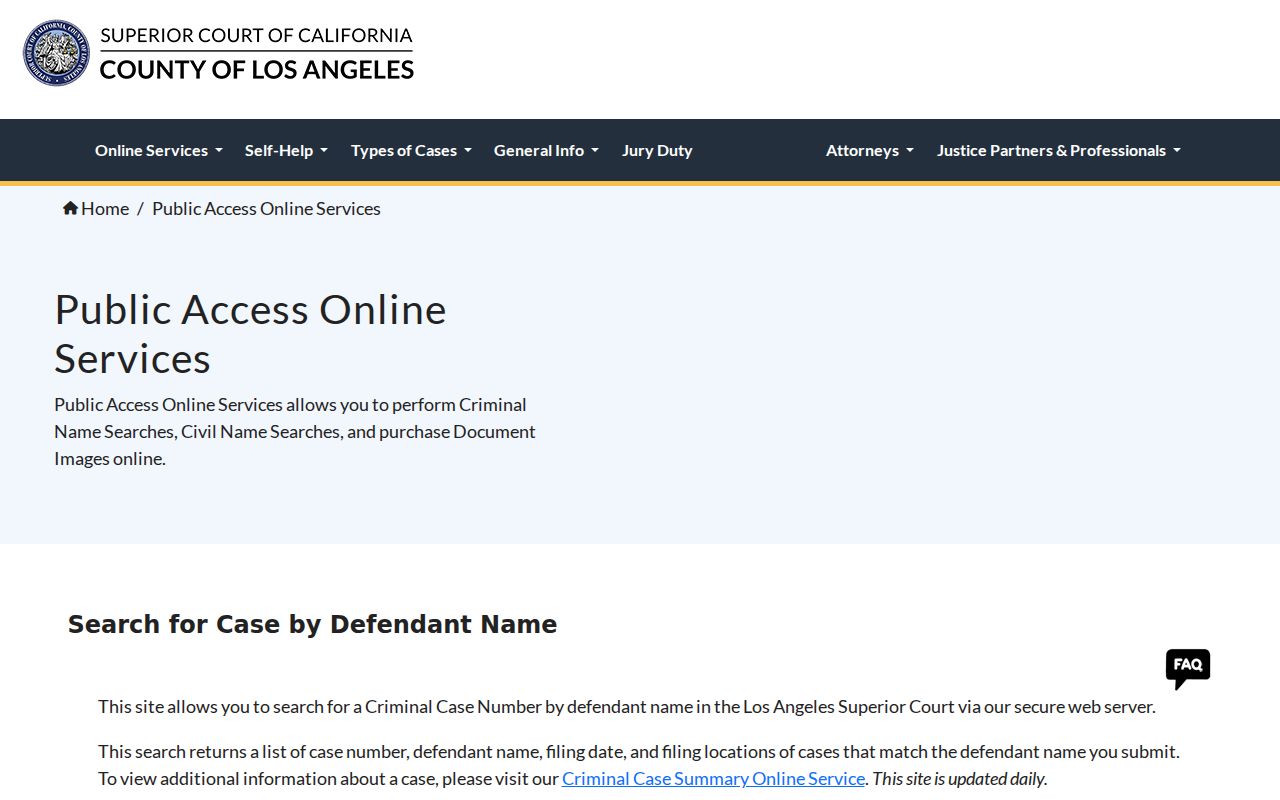 Downey people search Los Angeles Superior Court criminal defendant index