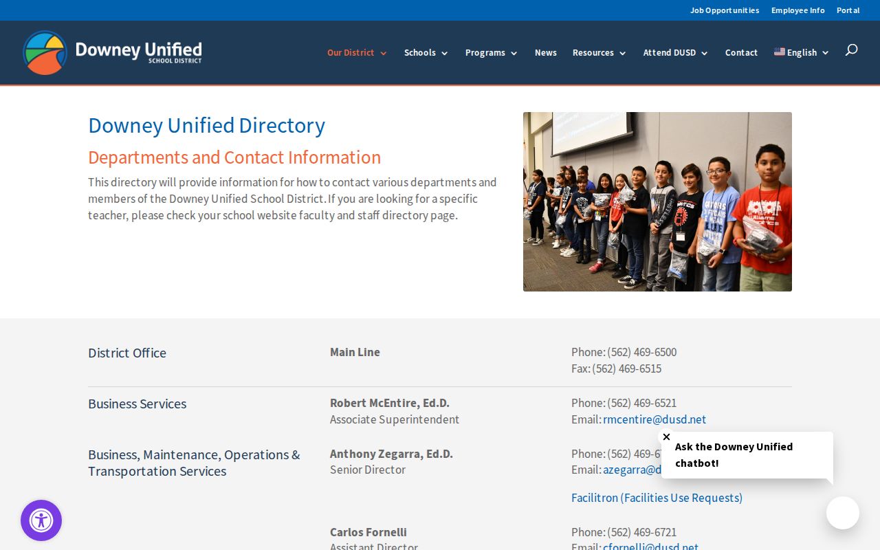 Downey people directories Downey Unified School District directory screenshot