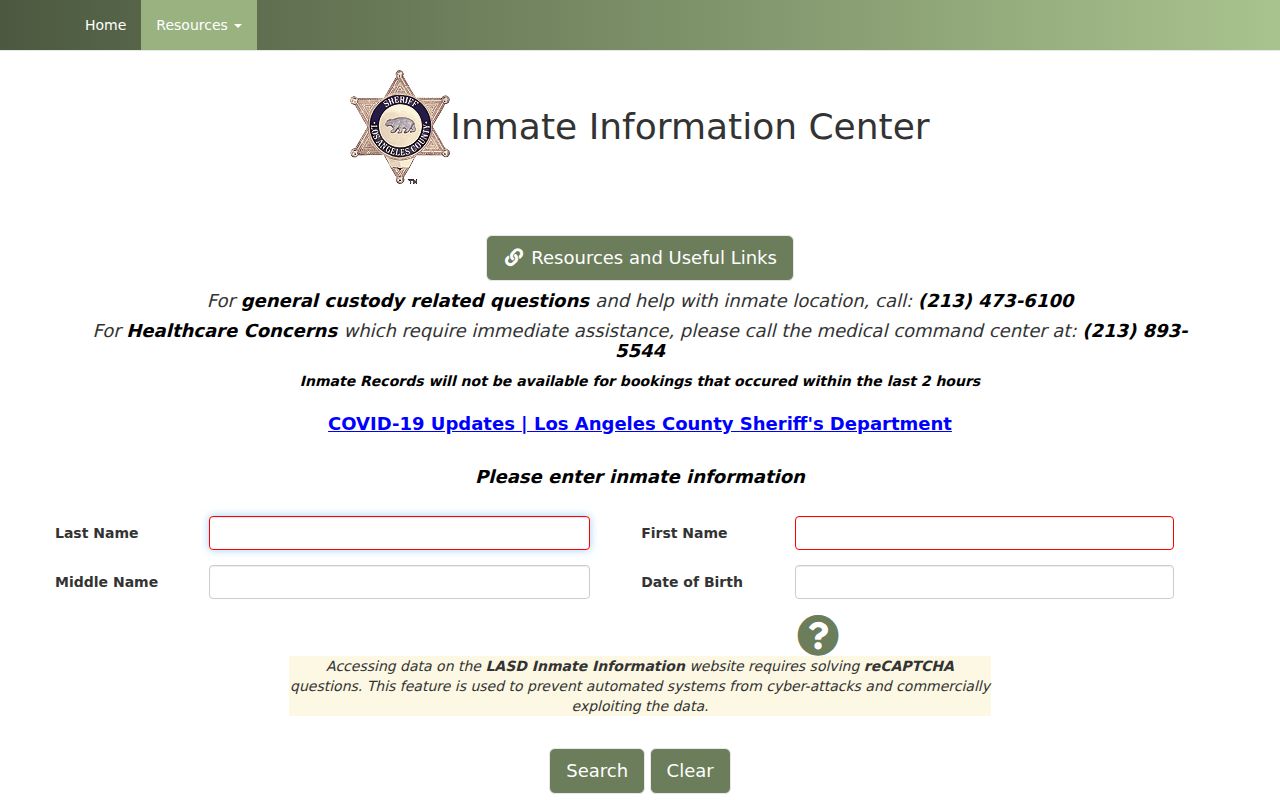 Downey people directories LASD inmate locator screenshot