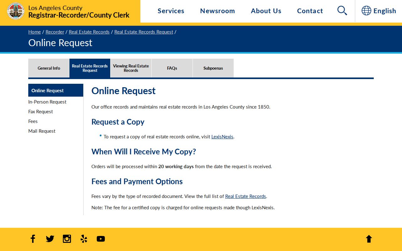 Downey public records RRCC real estate copy order page
