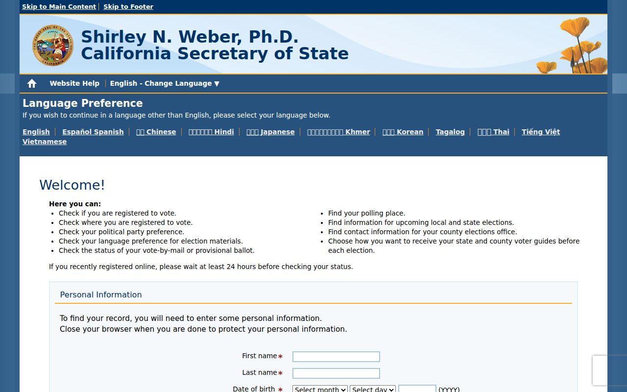 Downey voter registration records California SOS My Voter Status lookup